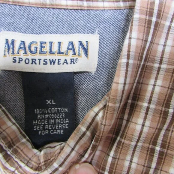Magellan Sportswear Button Up Shirt XL Plaid Brown White - Picture 9 of 15
